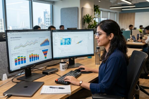 Data Analyst Kaise Bane modern office workspace