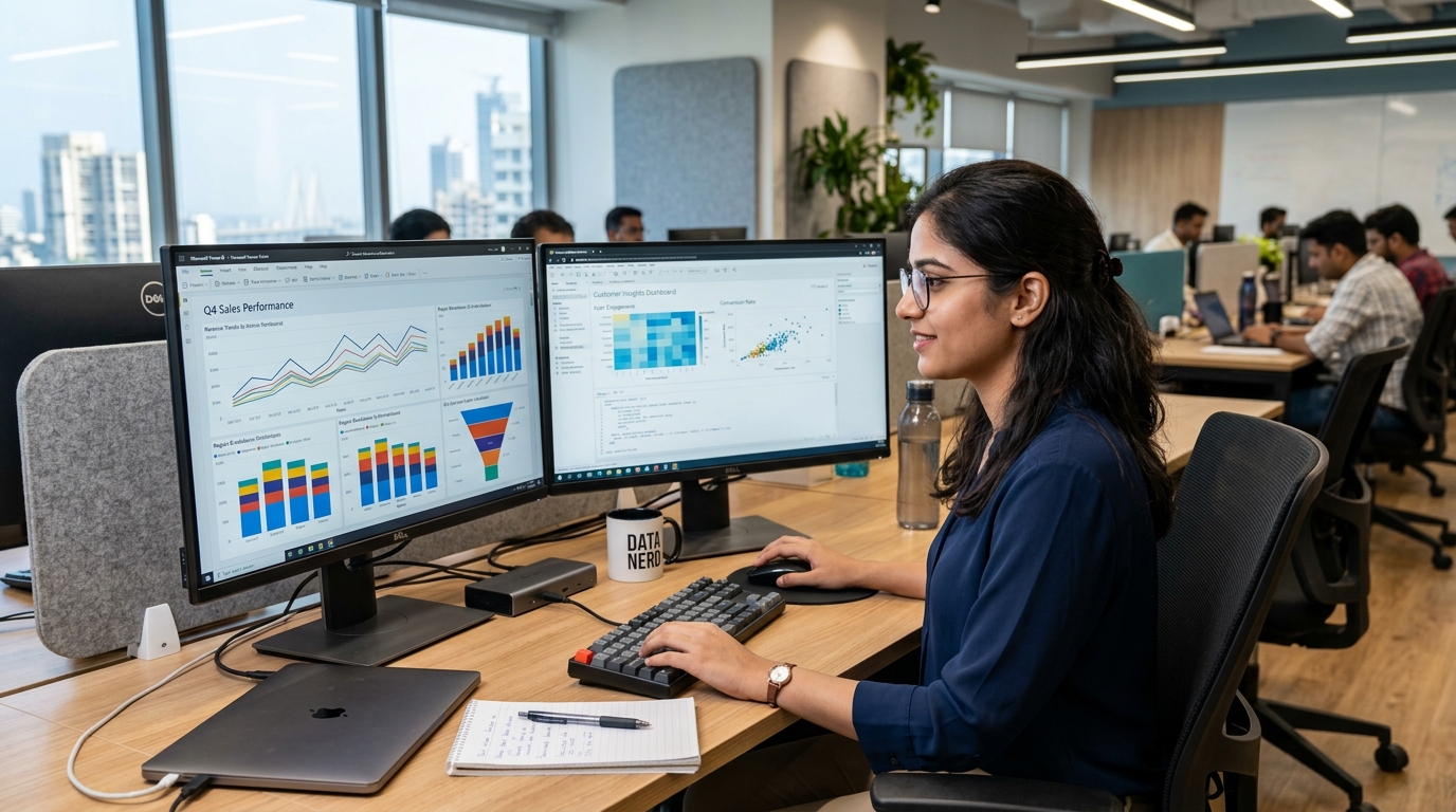 Data Analyst Kaise Bane modern office workspace